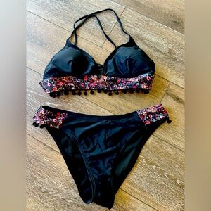 Woman's black tassel bikini